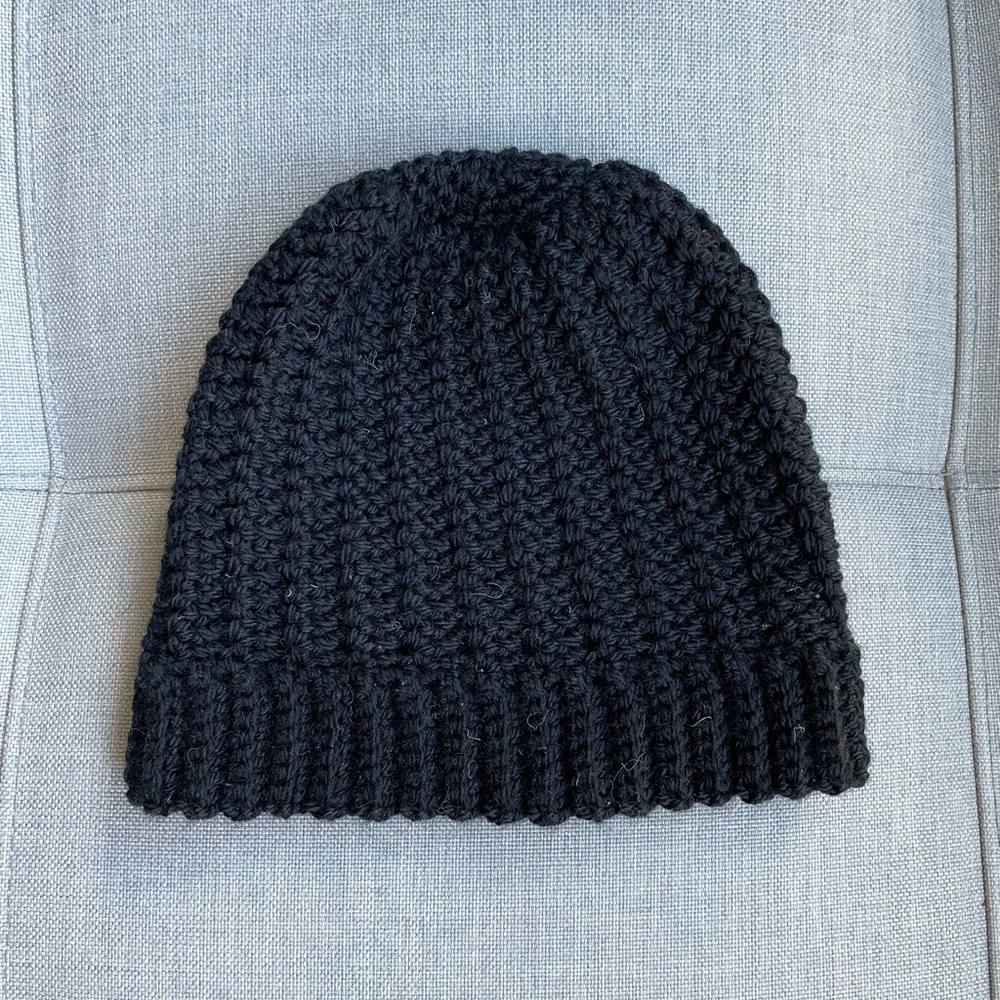 100% Wool Handmade Crochet Black Beanie